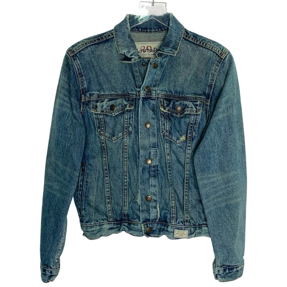 Abercrombie Fitch L Vintage Jean Jacket Distressed Aged Denim Premium 00257